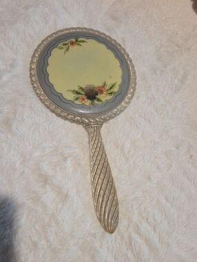 Vintage Floral Hand Mirror in Cream and Silver